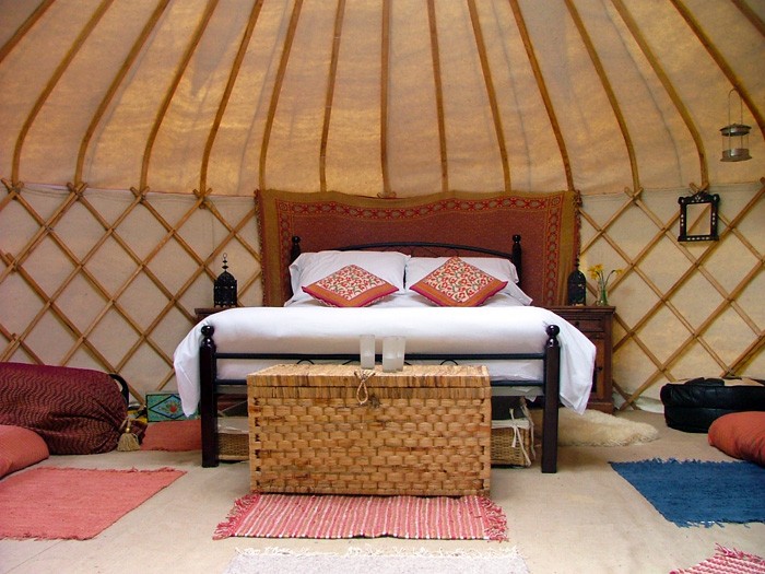 1. yurt by the stream - showing double bed